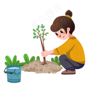 植树节种树的女孩,免抠元素