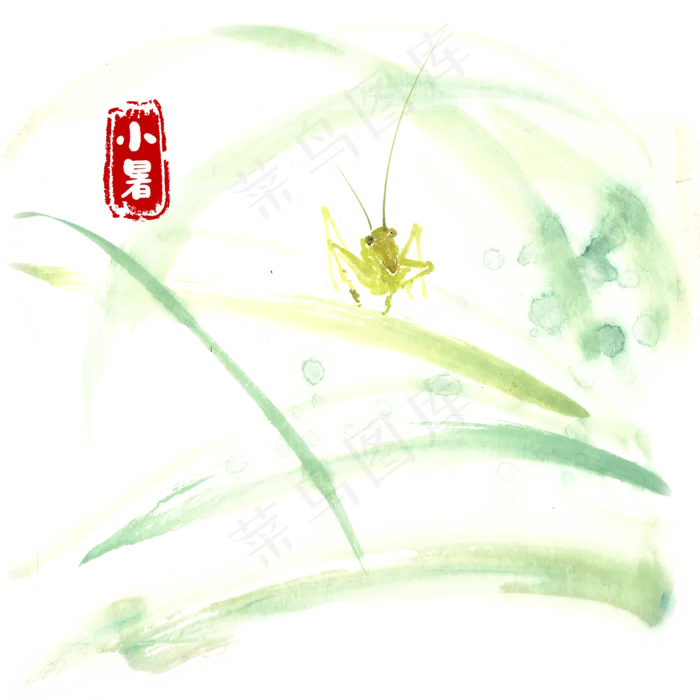 小暑攀爬绿叶的蝈蝈(4724X4724(DPI:300))psd模版下载