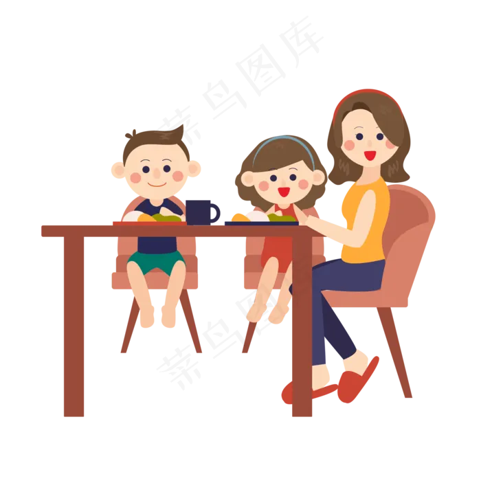 母亲节妈妈孩子吃饭简约人物素材(2000X2000(DPI:300))psd模版下载