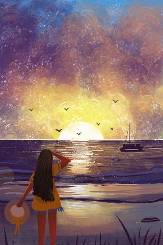 夏日海边梦幻夕阳治愈系