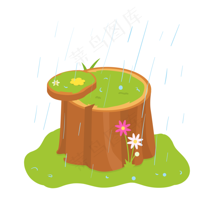 雨水树桩手绘插画