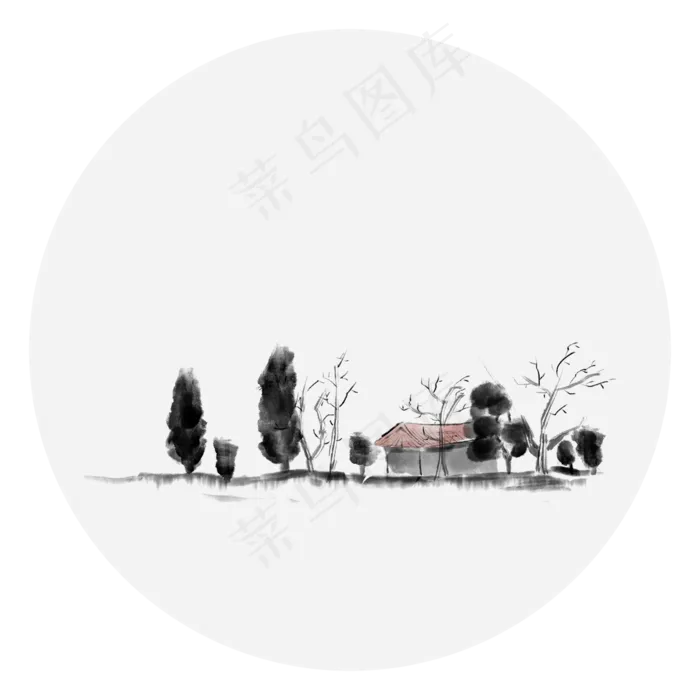 中国风水墨树木装饰元素(2362X2362(DPI:300))psd模版下载
