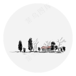 中国风水墨树木装饰元素
