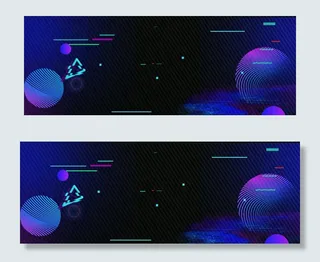 蓝色渐变故障风艺术线条科技感banner