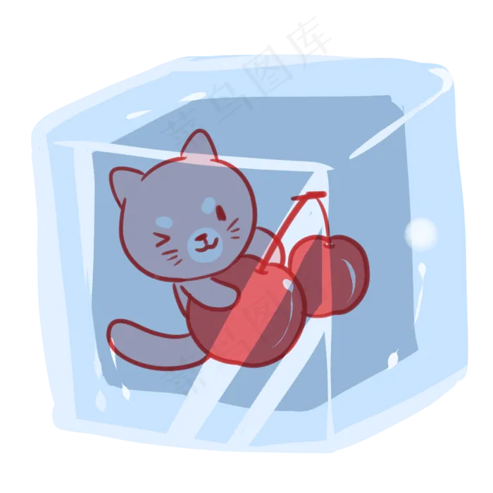 猫猫樱桃冰块(2100X2100(DPI:300))psd模版下载