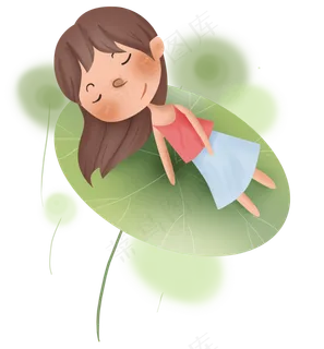 夏季荷叶上睡觉的女孩,免抠元素