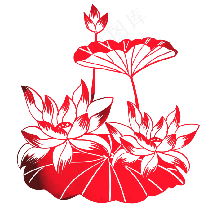 红色荷花剪纸(2000X2000(DPI:300))psd模版下载