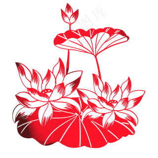 红色荷花剪纸