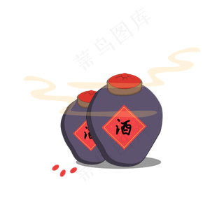 矢量手绘卡通酒坛子,免抠元素