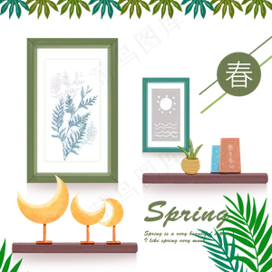 春季春天小清新绿色系装饰画画框,免抠元素