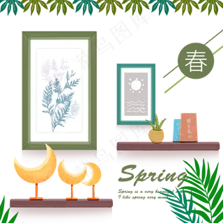 春季春天小清新绿色系装饰画画框,免抠元素