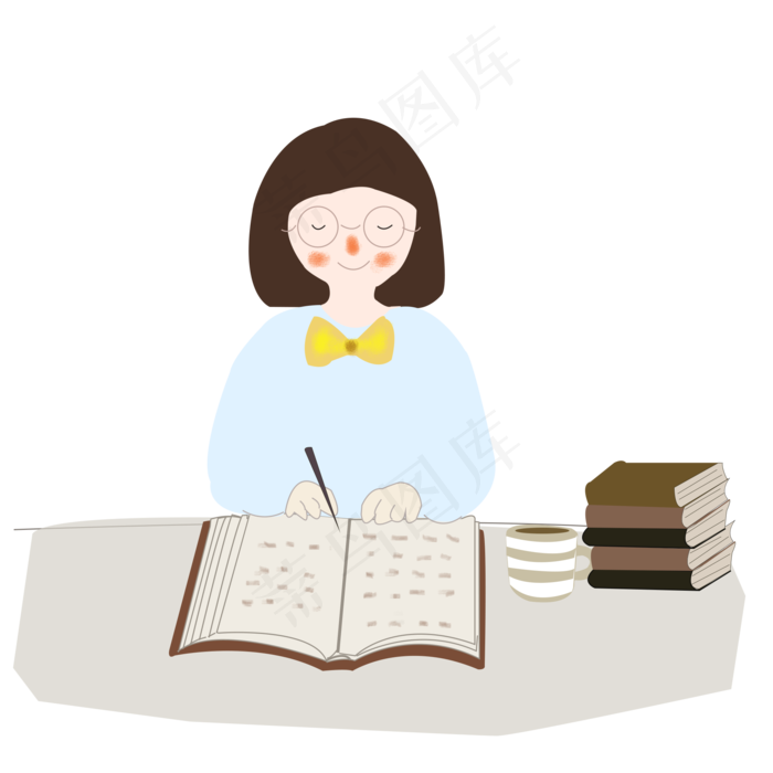 正在勤奋学习的女孩PNG素材,免抠元素