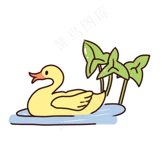 手绘卡通处暑优雅游泳的鸭子