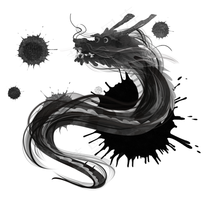 水墨龙抬头素材,免抠元素