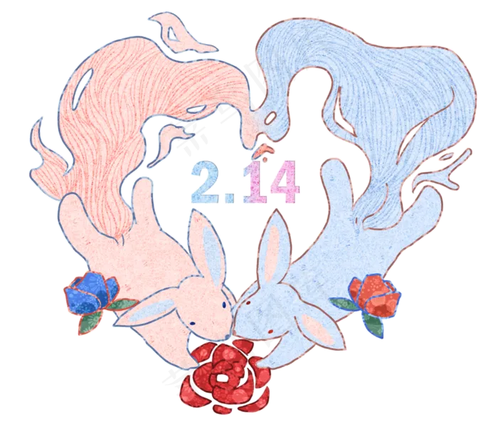 情人节可爱心形小兔子(4000X3500(DPI:300))psd模版下载