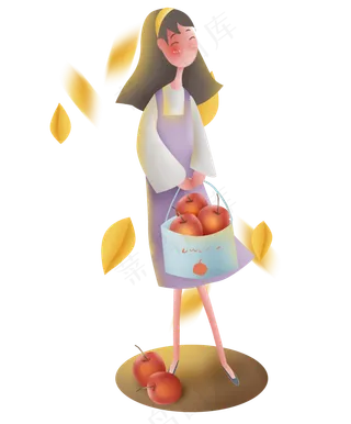 秋天摘苹果的女孩