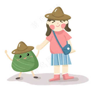 端午节女孩子手牵着粽子