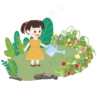 蜡笔可爱小女孩浇花