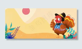 原创感恩节卡通火鸡橙色banner
