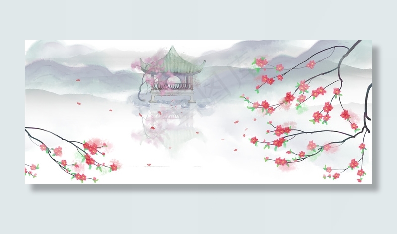 桃花节文艺手绘水墨质感粉banner