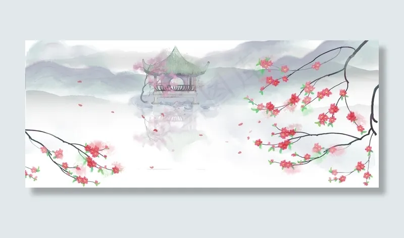 桃花节文艺手绘水墨质感粉banner