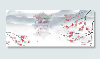 桃花节文艺手绘水墨质感粉banner