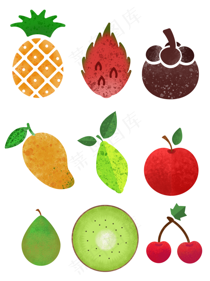 手绘水果菠萝橙色火龙果红色山竹(1024X1369(DPI:300))psd模版下载