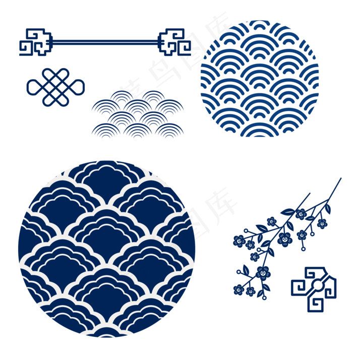 冷色调国潮元素