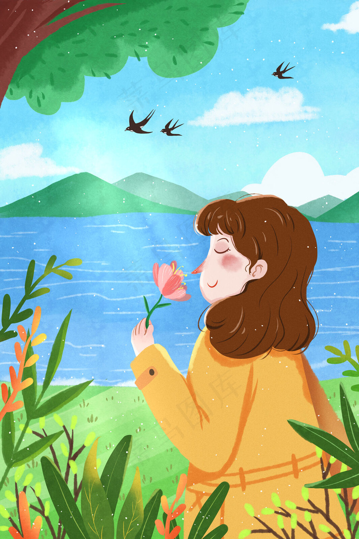春天景色小清新插画