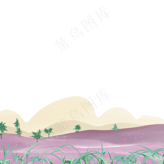 装饰边框田野紫色原野春天雾气远