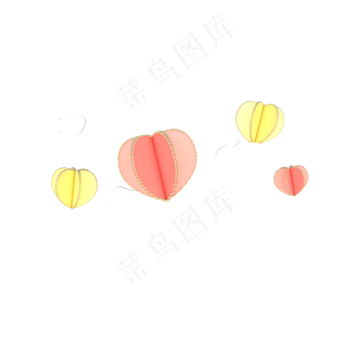 C4D立体情人节装饰素材,免抠元素