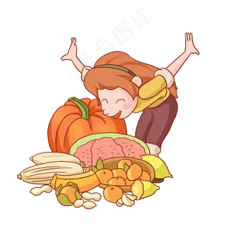 丰收女孩南瓜卡通