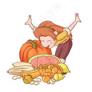 丰收女孩南瓜卡通