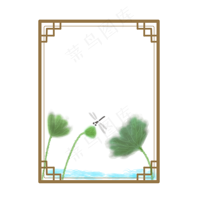 水墨蜻蜓荷叶边框PNG