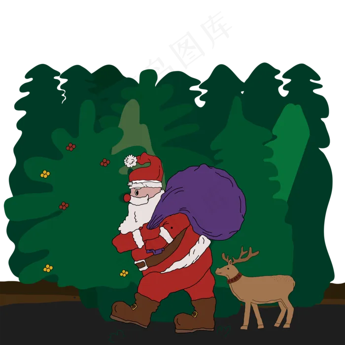 圣诞老人松树平安夜麋鹿礼物包裹,免抠元素(2000X2000(DPI:300))psd模版下载