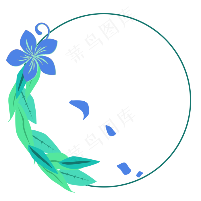 文艺风蓝色花朵植物圆形花环(2000X2000(DPI:300))psd模版下载