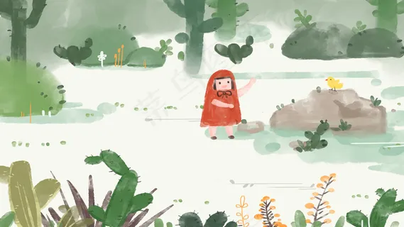 简约水墨仙人掌丛林里的女孩