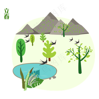 春日燕子新绿二十四节气农历PNG,免抠元素