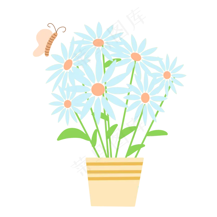 蓝色鲜花蝴蝶(2000X2000(DPI:300))psd模版下载
