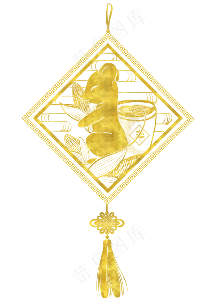 烫金鼠年剪纸中国结,免抠元素(2480X3508(DPI:300))psd模版下载
