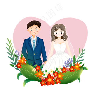 卡通可爱爱心新郎新娘西式婚礼结,免抠元素