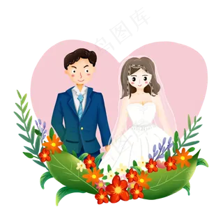 卡通可爱爱心新郎新娘西式婚礼结,免抠元素