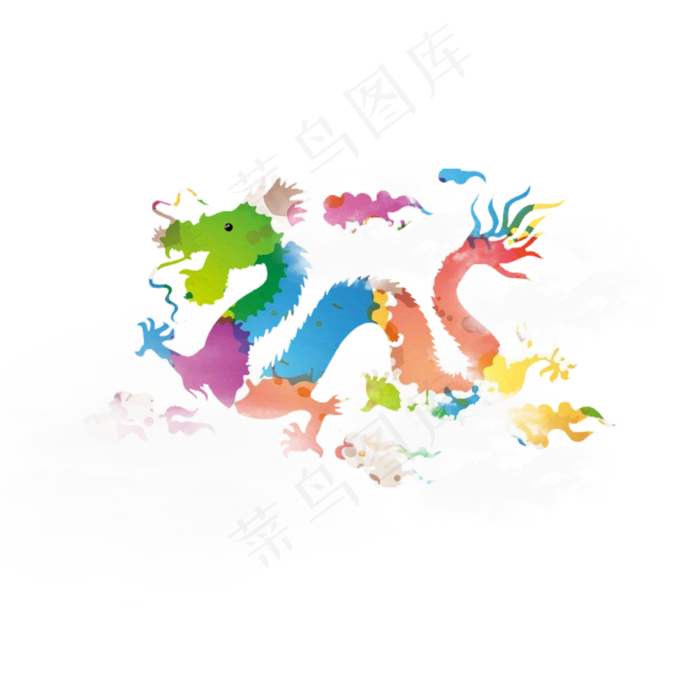 手绘七彩龙纹彩色云PNG,免抠元素