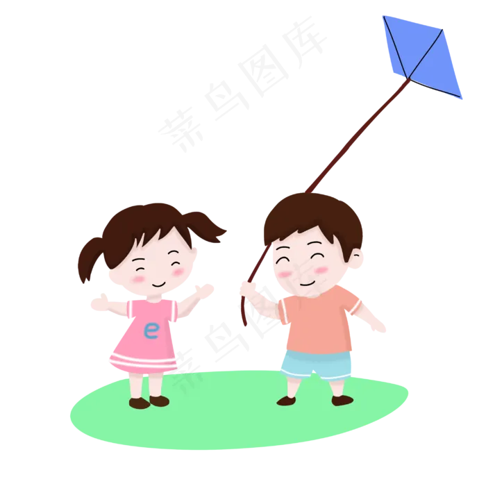儿童节暖色系男孩女孩放风筝(3000X3000(DPI:300))psd模版下载