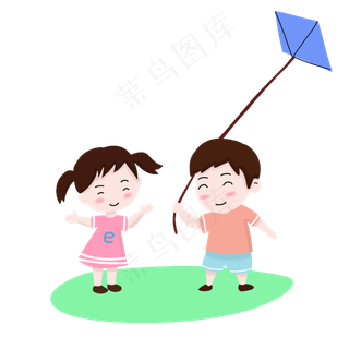 儿童节暖色系男孩女孩放风筝