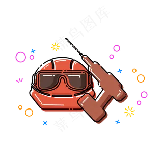 矢量手绘安全帽电转,免抠元素