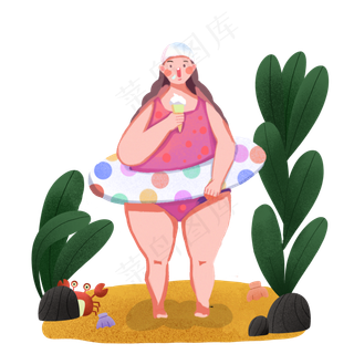 大暑女孩带着游泳圈去海边PNG