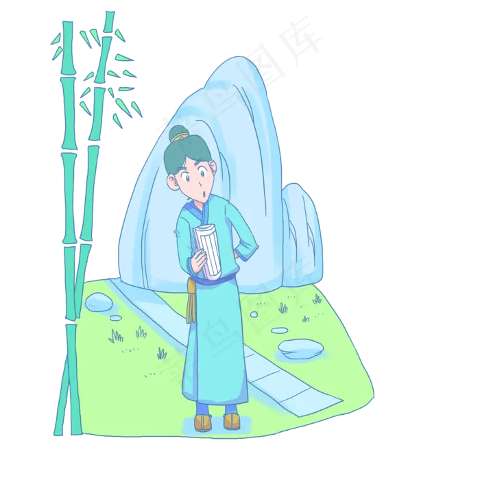 清明节看书的小男孩