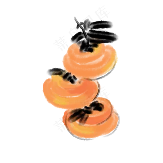 水墨橘色柿子手绘配图