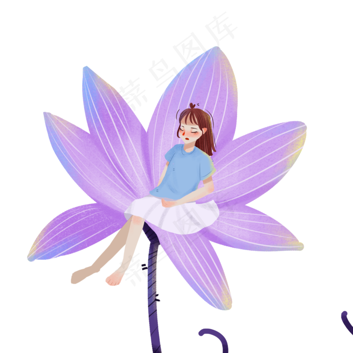 漂亮的女孩坐在荷花上